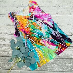 Peter Nygard Multicolor Abstract Sleeveless Draped Neck Tank